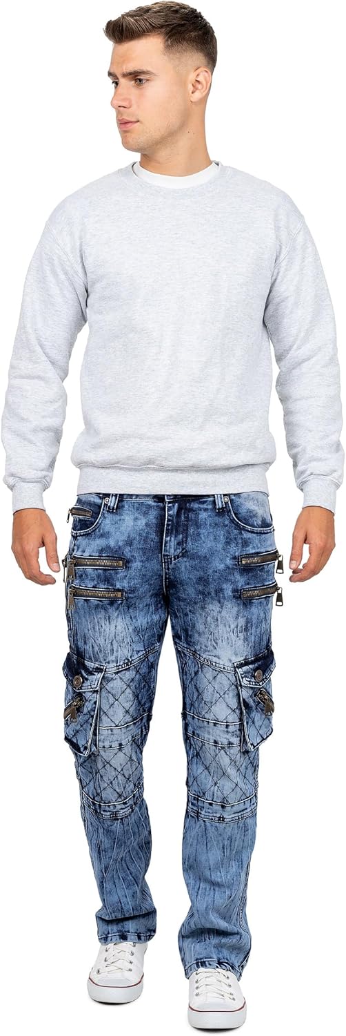 KOSMO LUPO Herren Jeans - Regular-Fit mit Knopfleiste | Optimale Passform, 5-Pocket-Style, Kontrastn