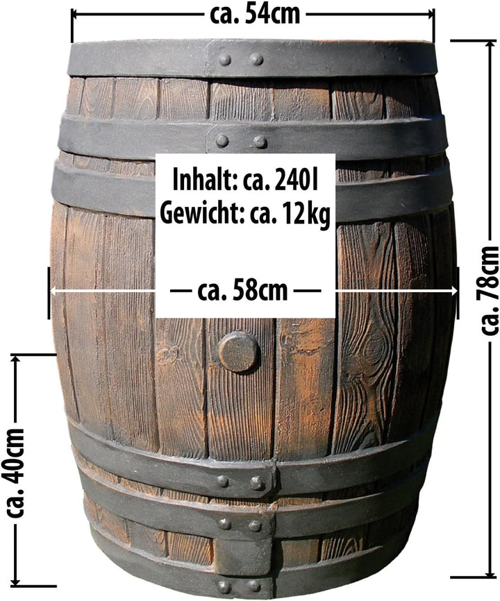 REGENTONNE EICHENFASS 240 Liter REGENFASS Wasserfass REGENWASSERTONNE Wassertonne - FROSTSICHERES Ga