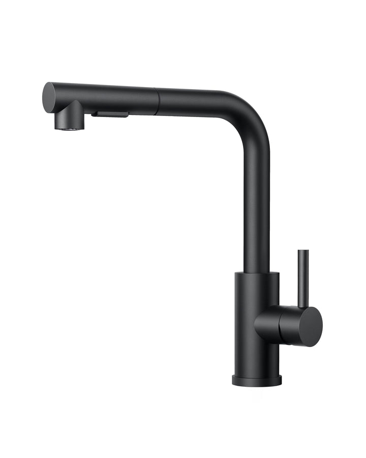 FORIOUS Wasserhahn Küche Schwarz, Küchenarmatur Ausziehbar mit Brause, Spültischarmatur Küche, L-för