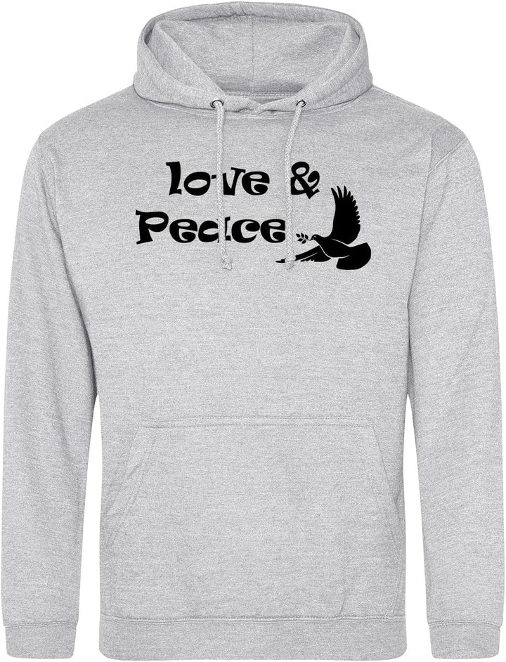 huuraa Unisex Hoodie Love & Peace Taube Pullover Vegan Grösse S Heather Grey mit Friedensmotiv Gesch