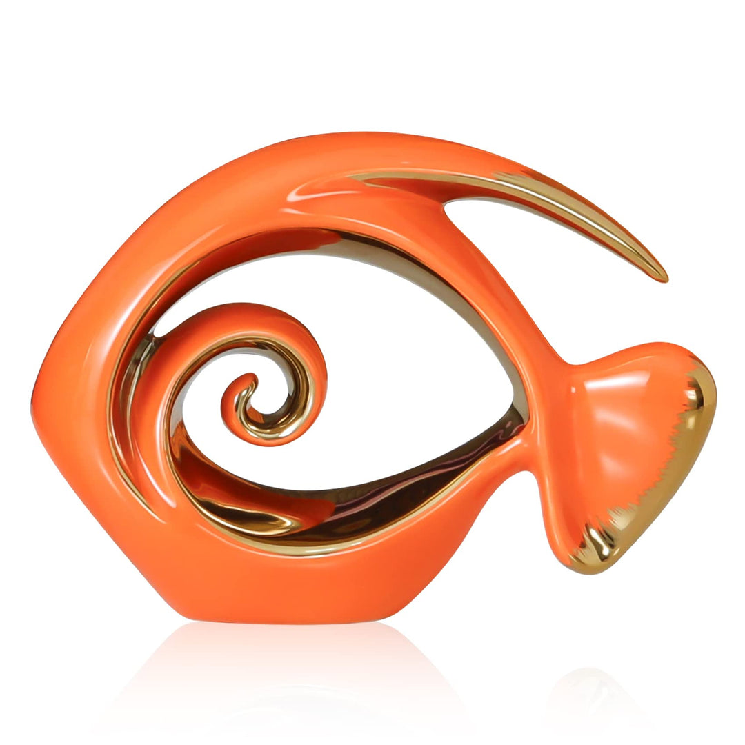 Keramik-Fischfiguren in Orange-Gold, Küstendekoration, moderne Ozean-Mittelstücke für Wohnzimmer, Es
