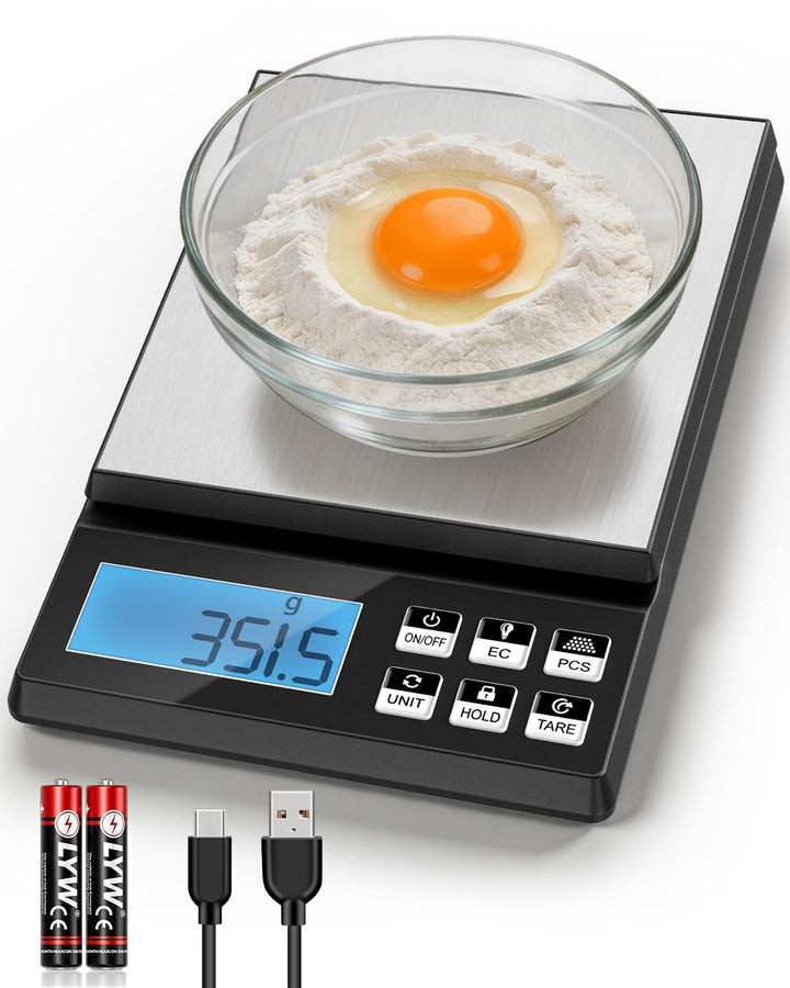 MRUN BONE Digitale Küchenwaage 5kg/0,1g – Hochpräzise Bäckereiwaage mit Zählfunktion &amp; Tara, Edelsta
