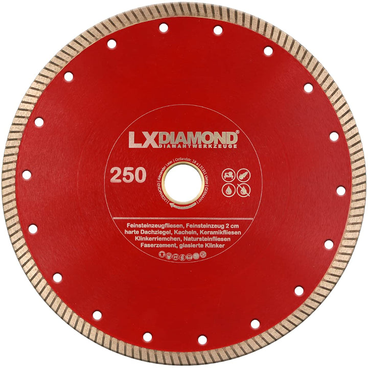 LXDIAMOND Diamant-Trennscheibe 250mm x 25,4mm für 2-3 cm für Feinsteinzeug Terrassenplatten Feinstei