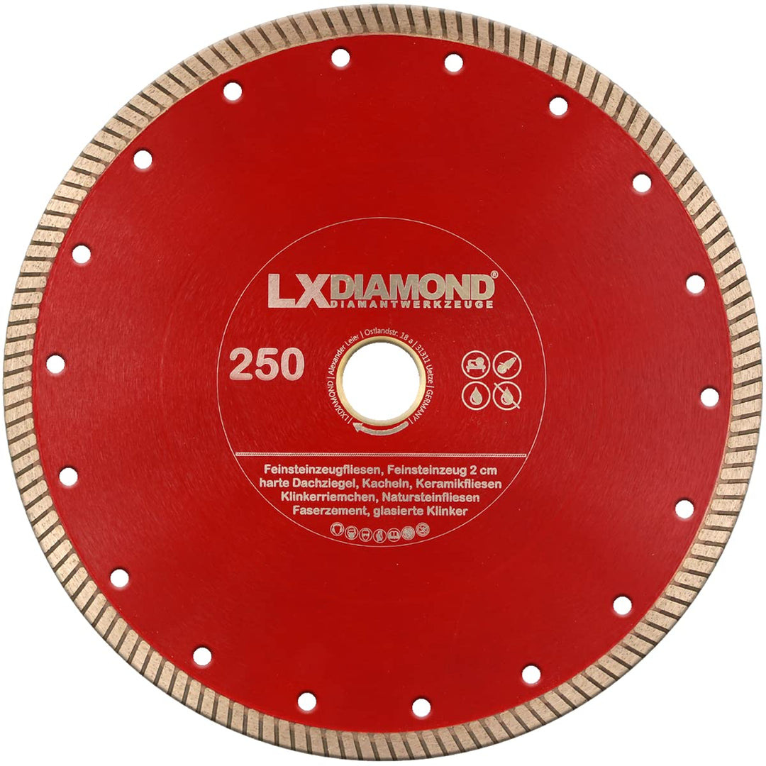 Diamant-Trennscheibe 250mm x 30,0mm für 2-3 cm Feinsteinzeug Terrassenplatten Feinsteinzeugfliesen N