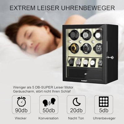 XTELARY Automatische Uhrenbewegerbox für 2/4/6/8 Uhren mit 3/4/5/6 flexiblem Uhrenaufbewahrungsraum