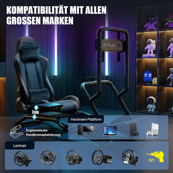GTPLAYER Simulator Cockpit,Rennsimulator lenkradständer mit 3D-Stereo-Lautsprechern, Monitorhalterun
