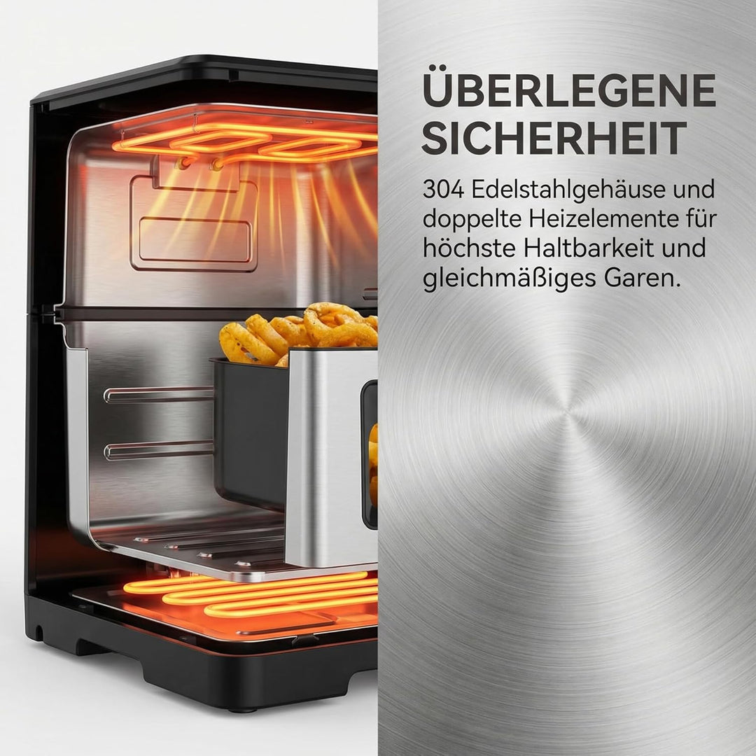 Heissluftfritteuse, 10 Liter XXL Air Fryer, 12in1 Heissluftfritteuse, Zwei Heizelemente Airfryer, To
