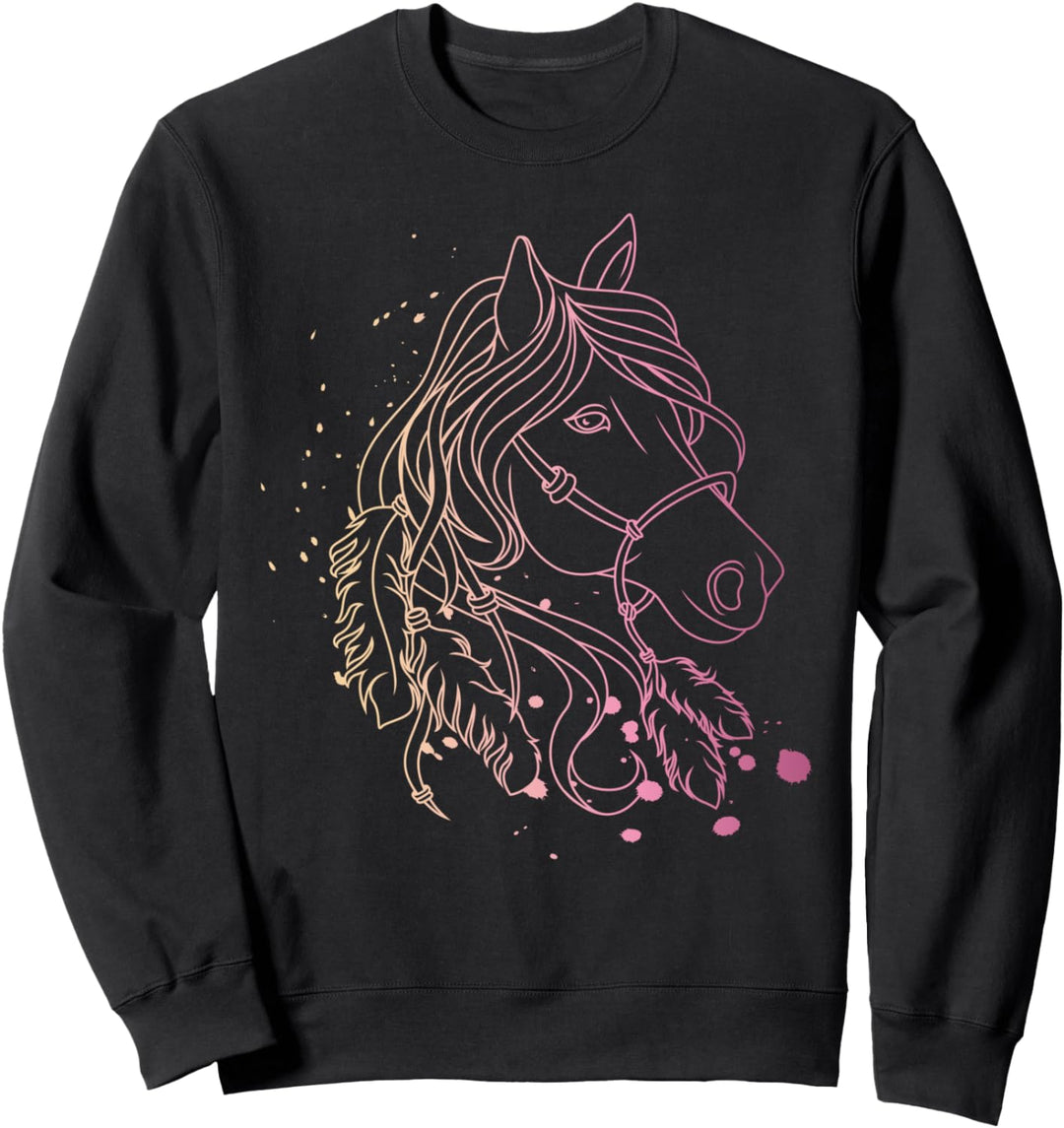 Pferde Bunter Pferdekopf Mit Federschmuck Für Pony Reiterin Sweatshirt