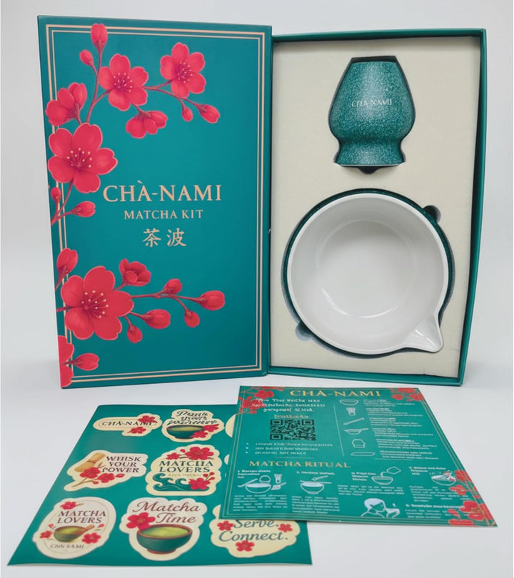 Matcha Set mit Keramik Schale – Japanisches Matcha Ritual Set mit Chasen Halter, Anleitung & Geschen