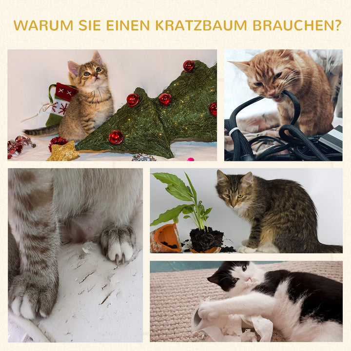 PawHut Kratztonne 70 cm Hoch Ø 37,5 cm dreistöckige Katzentonne mit Sisalseil, Katzenhöhle, Kratzbau