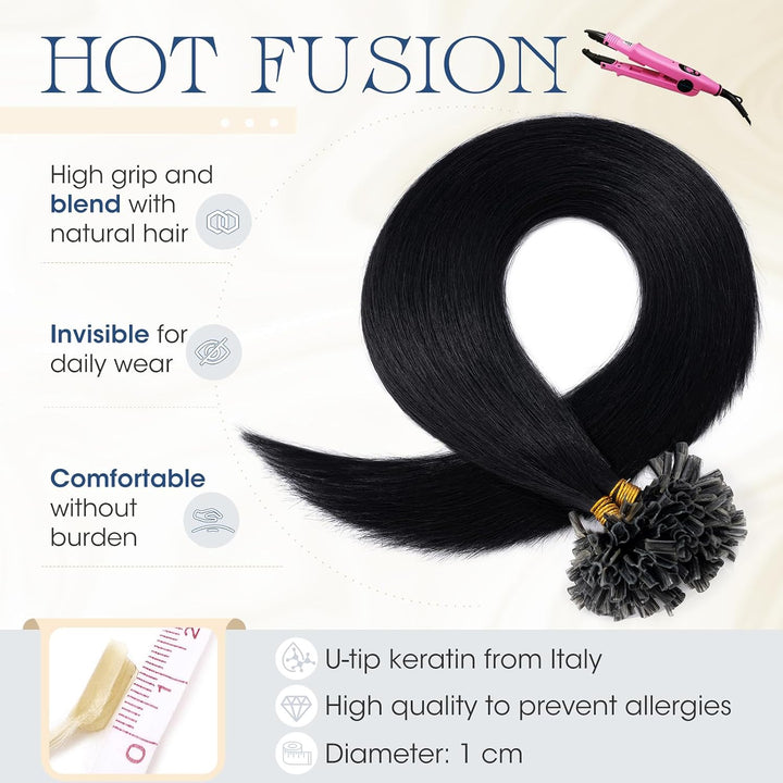 Elailite Echthaar Bonding Extensions 50g 55cm Haarverlängerung U Tip Keratin 100 Strähne (0.5g/s) #1