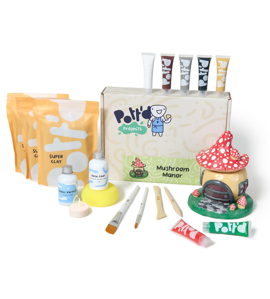 Pott'd Mini-Töpfer-Sets | Lufttrocknendes Töpferset für Erwachsene | Mit Farben, Töpferwerkzeugen un