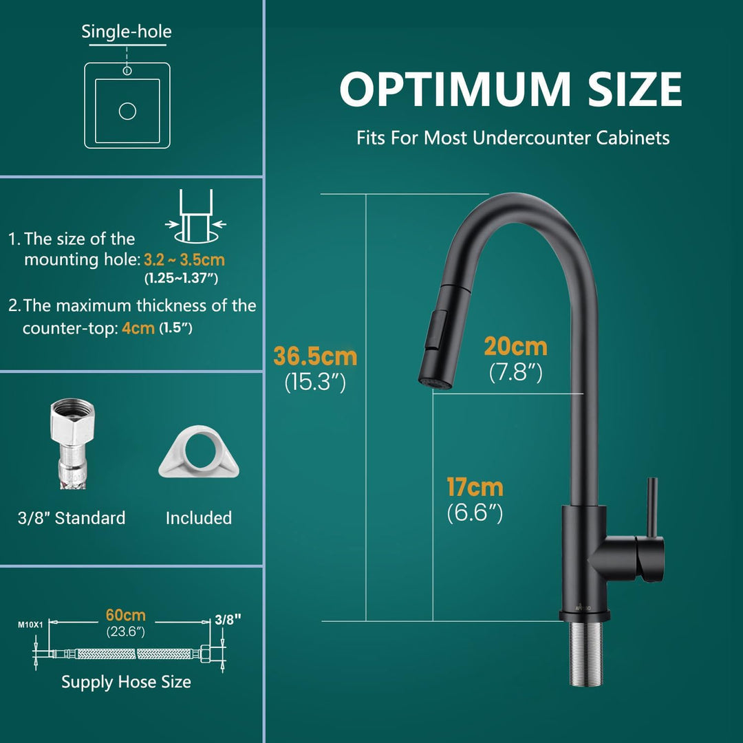 Wasserhahn Küche Schwarz, APPASO Küchenarmatur Ausziehbar 360° Drehbar, Hochdruck Mischbatterie mit