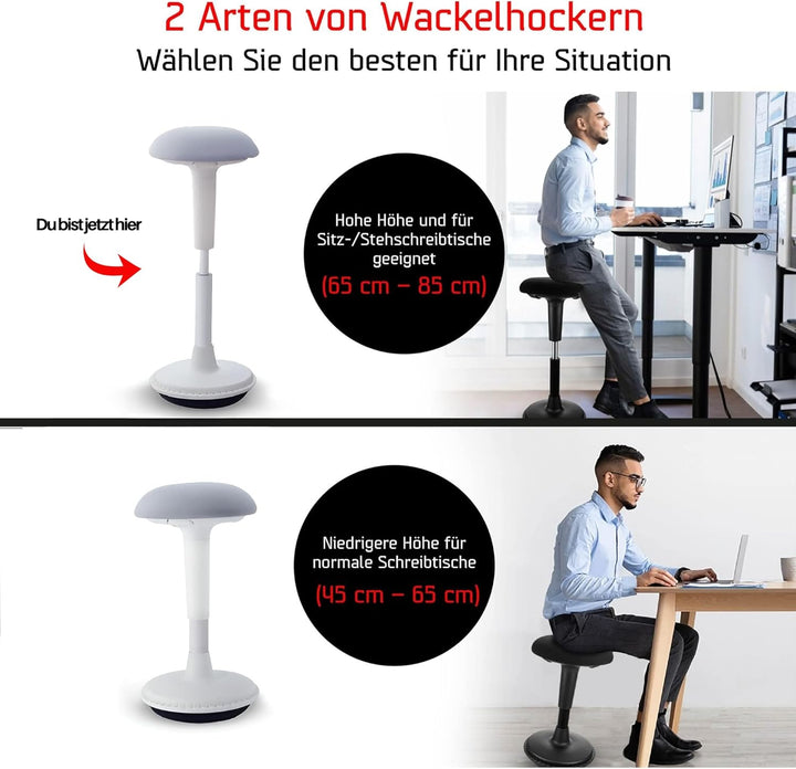 Dynaseat Ergonomischer Hocker höhenverstellbar zum Sitzen & Stehen (Weiss, 65-85 Variante) - Sitzho