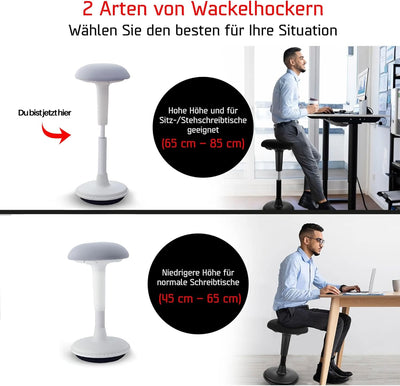 Dynaseat Ergonomischer Hocker höhenverstellbar zum Sitzen & Stehen (Weiss, 65-85 Variante) - Sitzho