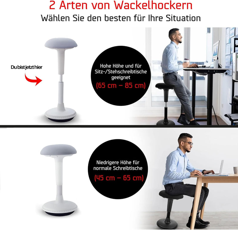 Dynaseat Ergonomischer Hocker höhenverstellbar zum Sitzen & Stehen (Weiss, 65-85 Variante) - Sitzho