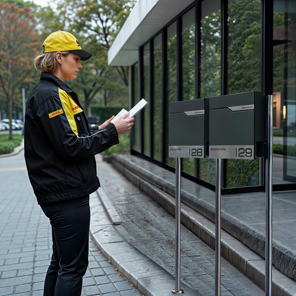 Metzler Standbriefkasten für Mehrfamilienhaus 2er in Anthrazit RAL 7016 – Freistehender Doppelbriefk