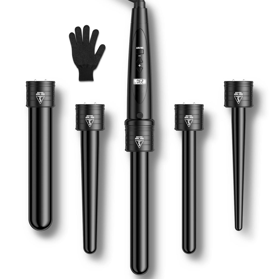 ELEHOT-Store Lockenstab 5 in 1 LCD Keramikbeschichtung Austauschbare Aufsätzen Curling iron mit Hand