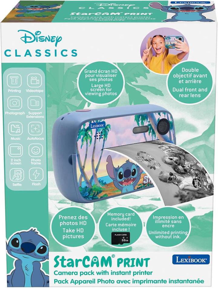 Lexibook, Disney Stitch, StarCAM Print, Kamerapaket mit Sofortdrucker, Foto- und Videofunktion, 32 G