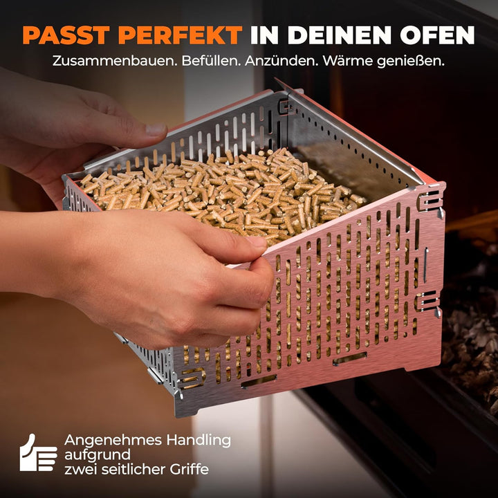 30x25x17cm hitzeresistenter Pelletkorb für Kaminofen | Edelstahl Pelletkorb | Pelletbrennkorb 40% me