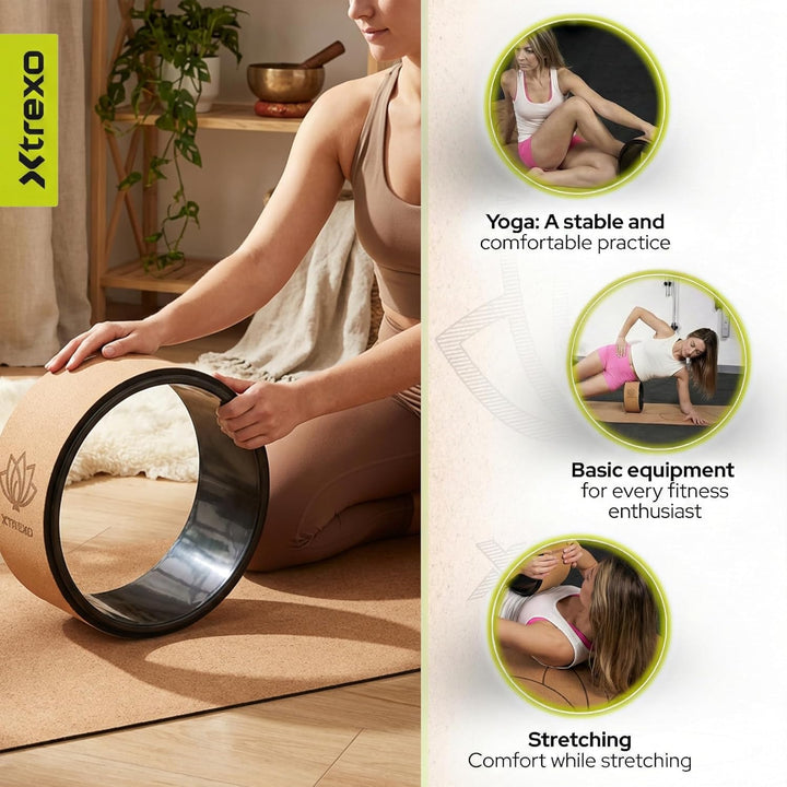 TREXO Yoga Rad Naturkork mit einem Durchmesser von 32 cm und einer Breite von 13 cm in Braun aus 100