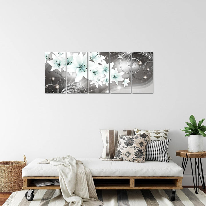 Runa Art Bild Blumen Lilien Wandbilder auf Vlies Leinwand 5 Teilig Wanddekoration Wohnzimmer Schlafz