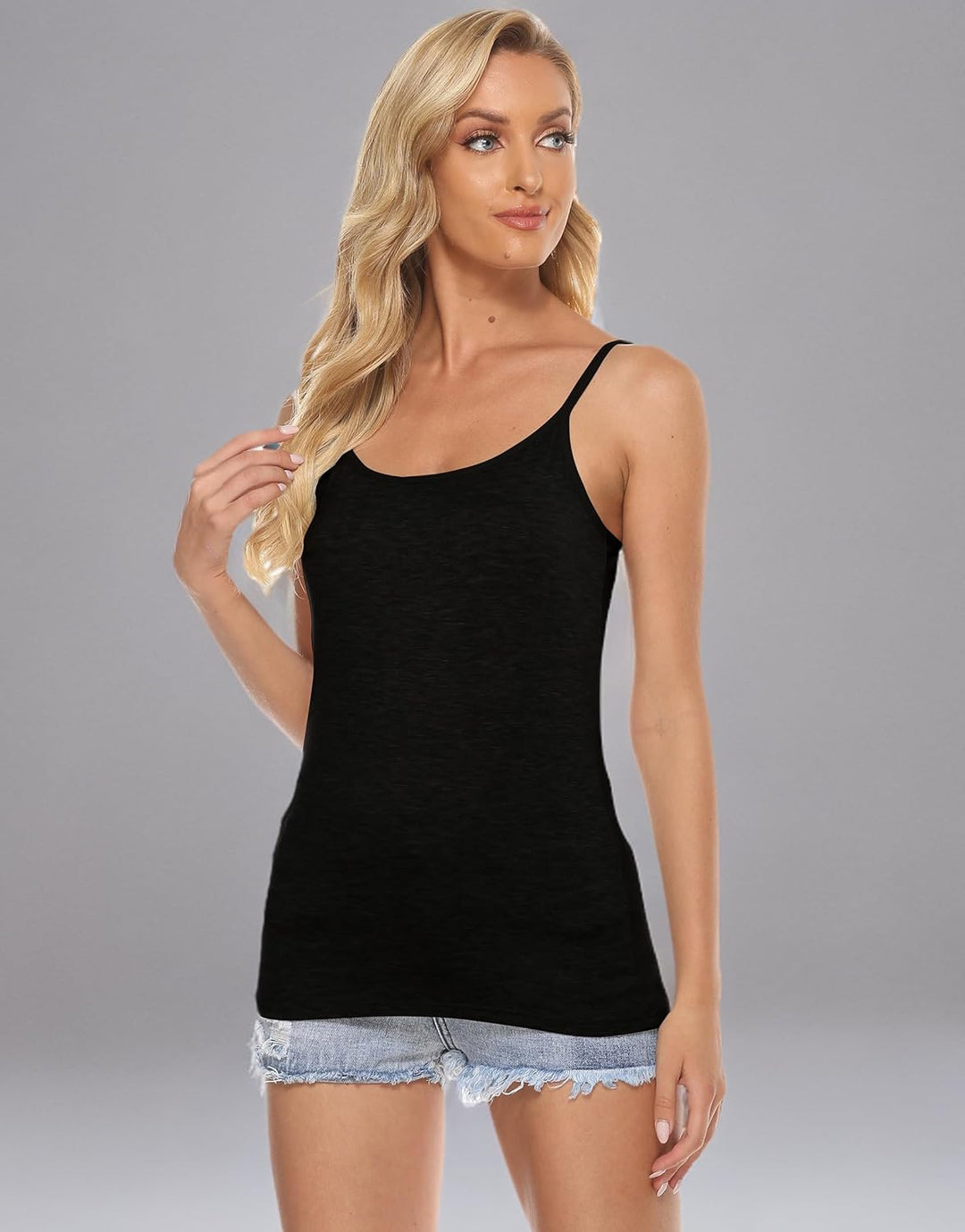 BQTQ 3 Stück Unterhemd Damen Basic Tank Top Ärmelloses Camisole Spaghettiträger Top mit Verstellbare