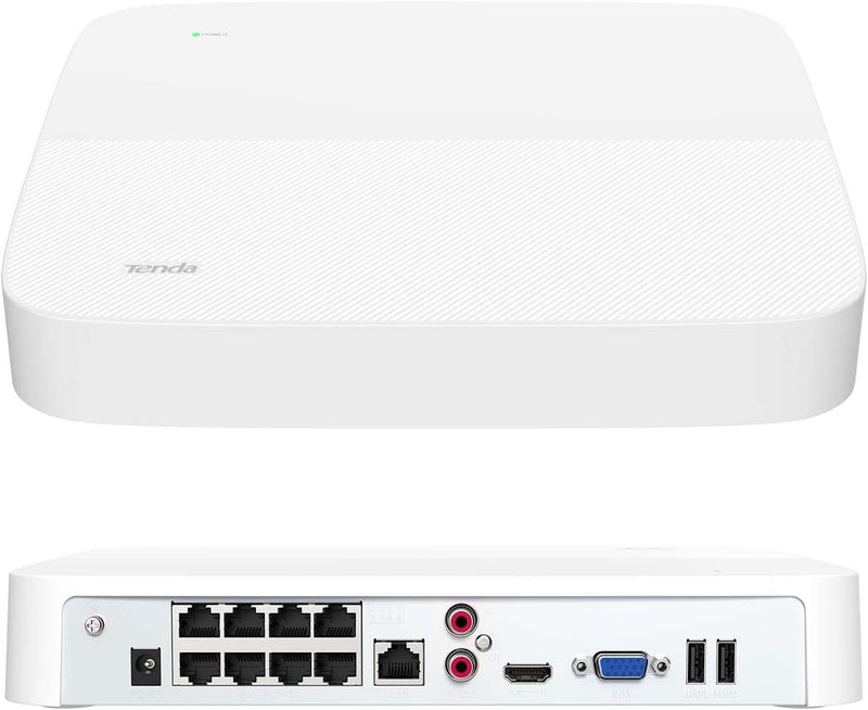 Tenda NVR Überwachungssystem Rekorder 4K, 8CH PoE NVR Recorder, 250m Langstreckenübertragung, H.265+