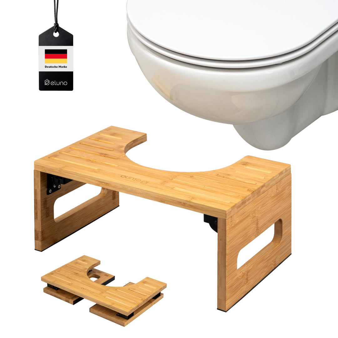 eluno Toilettenhocker, Fussbank aus Bambus mit Anti-Rutsch-Pads, platzsparend zusammenklappbar, Stab