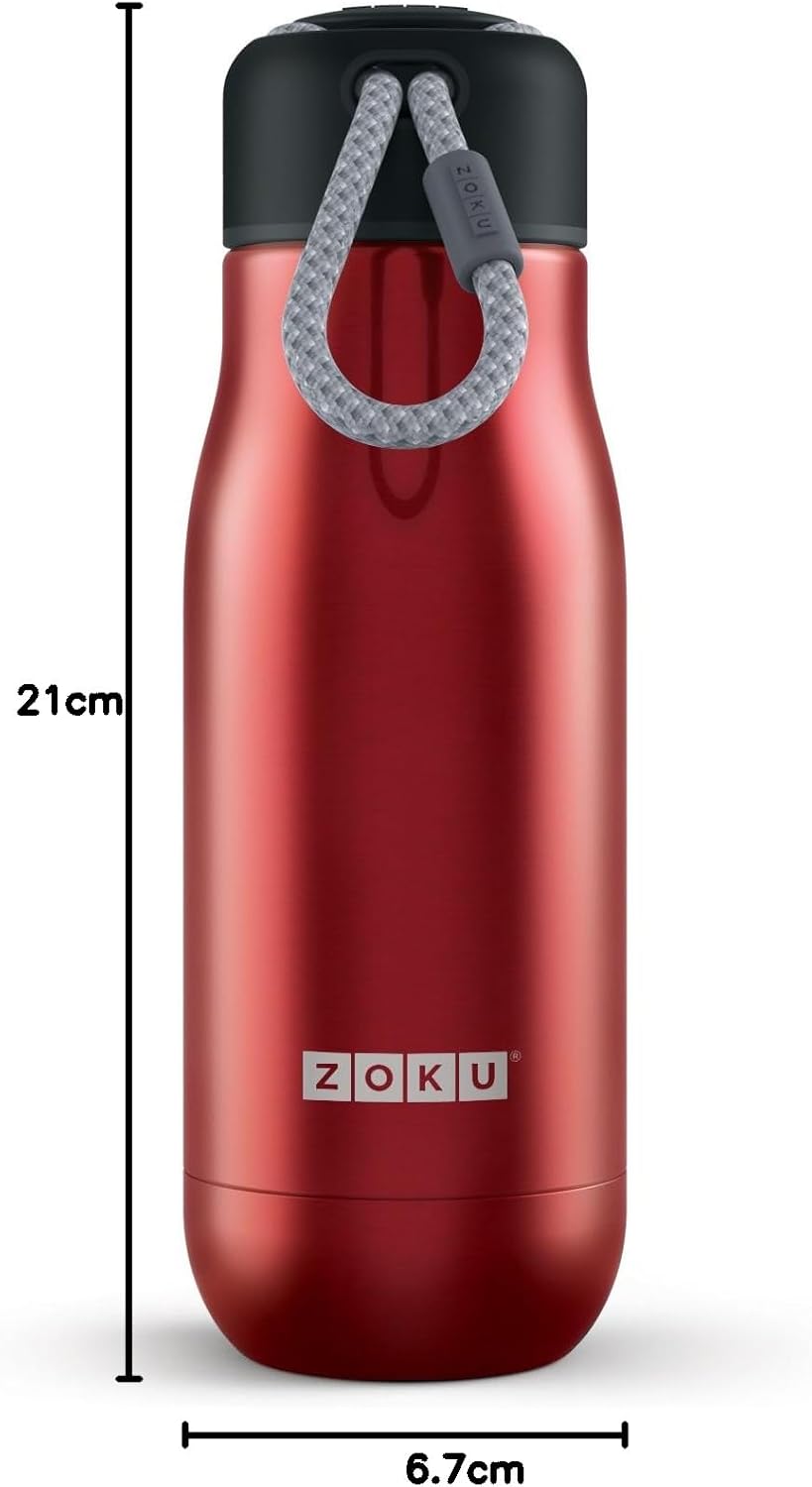 Zoku Trinkflasche 350 ml, Edelstahl, Rot, 6.7 x 6.7 x 21 cm, 1 Einheiten, Rot