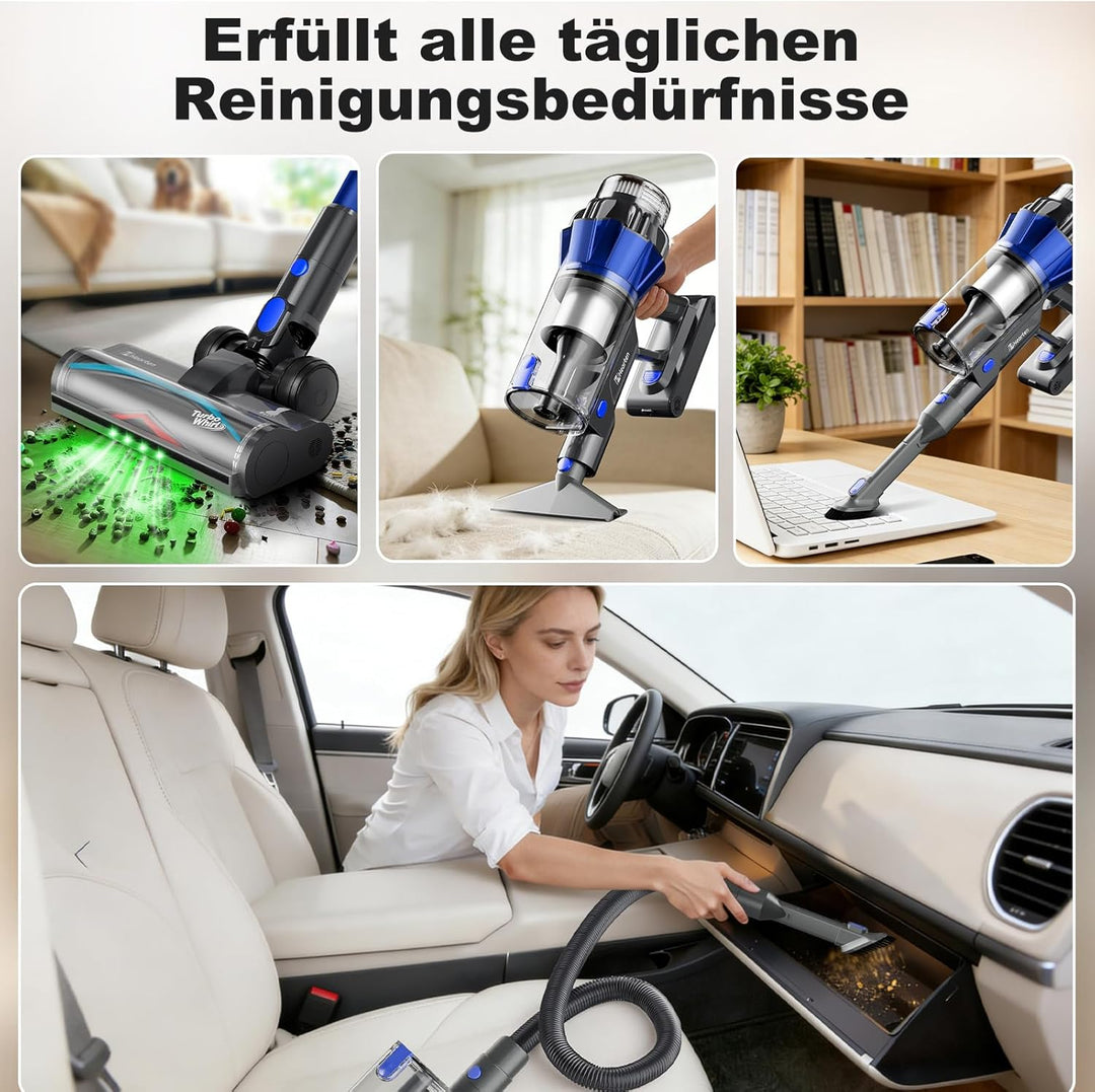 Hearten Akku Staubsauger 70000 Pa/600 W/65 Min. 4 Stufen, Schmutzsensor. 1,8 L Staubsauger Kabellos