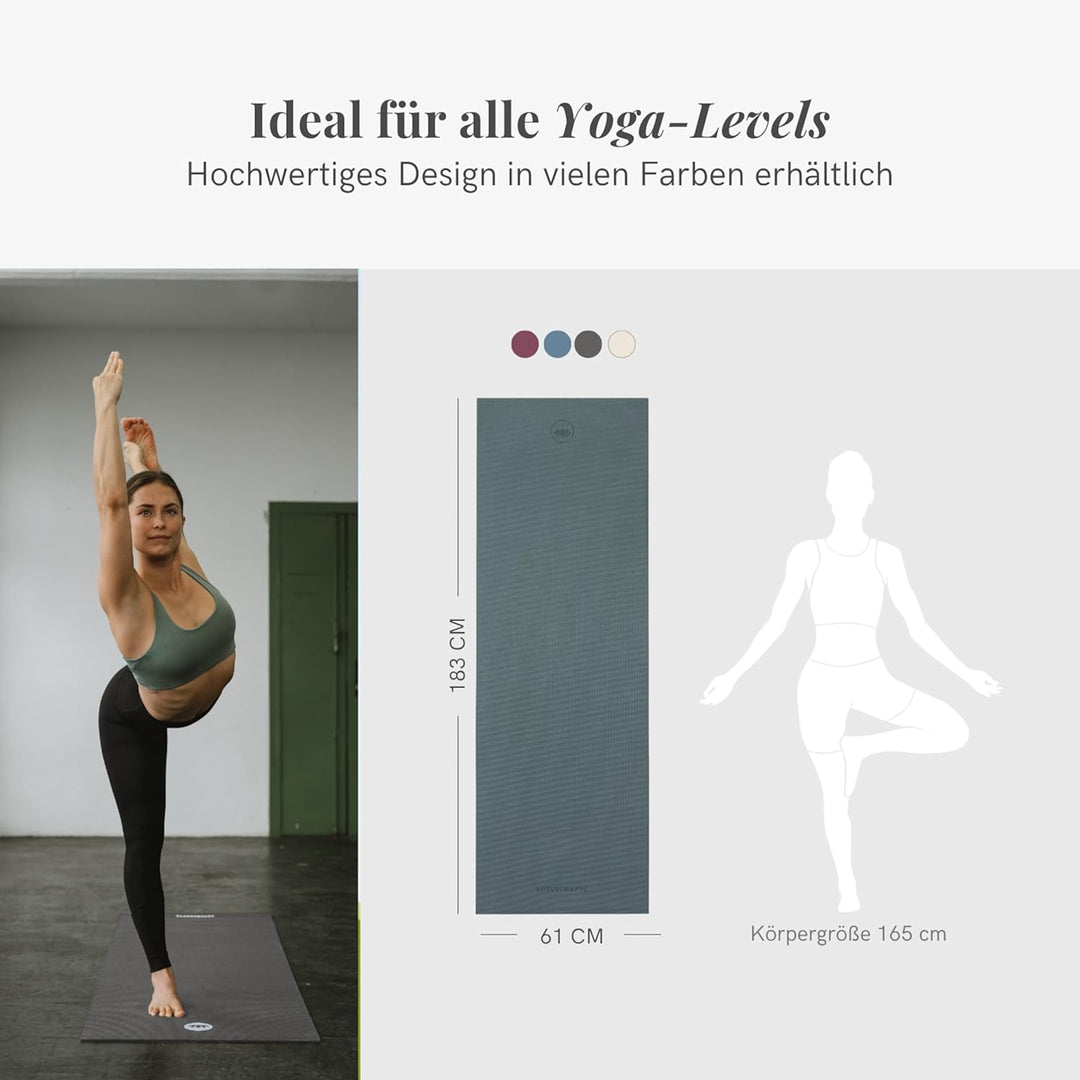 Lotuscrafts® Yoga Matte Rutschfest, 183 x 61 x 0,5 cm, Leichte Fitnessmatte auch als Gymnastikmatte,