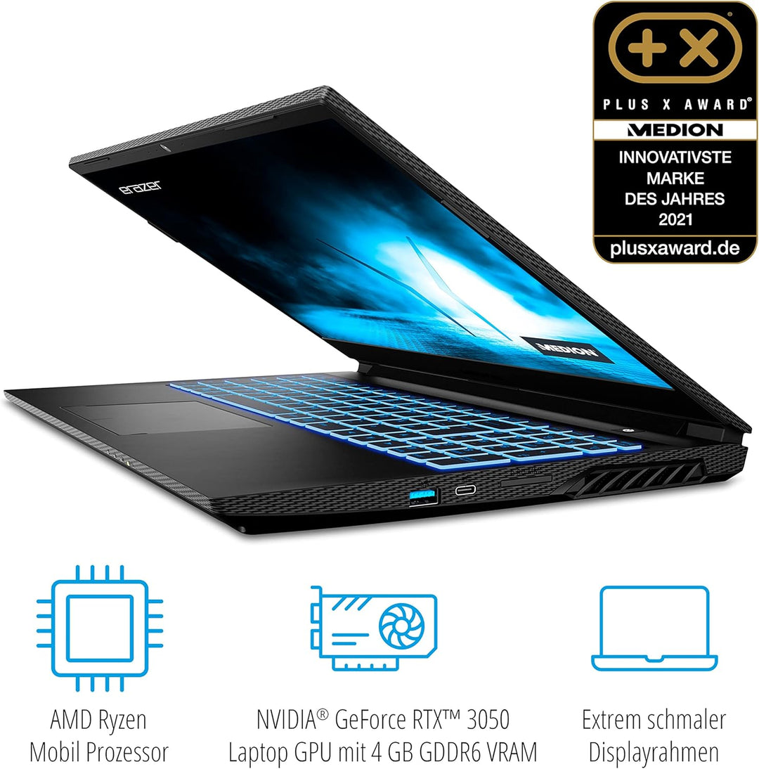 ERAZER MEDION Crawler E25 39,6 cm (15,6 Zoll) Full HD Gaming Notebook (AMD Ryzen 5 5600H, 16GB DDR4