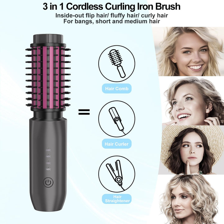 Dricar Kabellose Lockenstabbürste, Tragbare Reise Lockenstab Grosse Locken, 40mm Thermobürste Rundbü