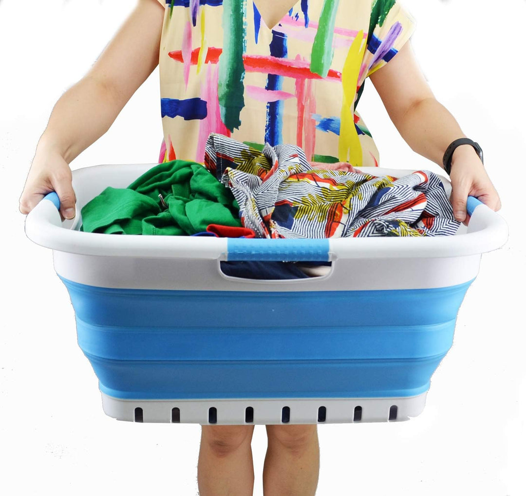 SAMMART 41L Collapsible 3 Handled Plastic Laundry Basket - Foldable Pop Up Storage Container/Organiz