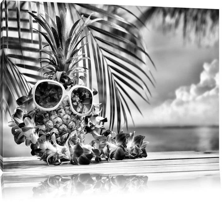 Pixxprint Ananas mit Sonnenbrille als Leinwandbild/Grösse: 100x70 / Wandbild/Kunstdruck/fertig bespa