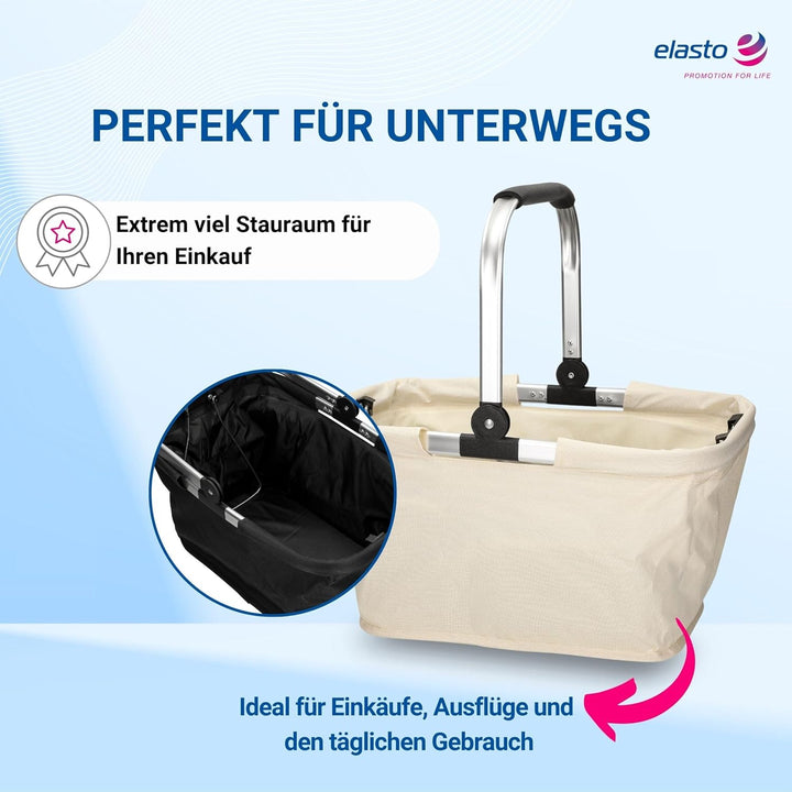 Einkaufskorb 'Carry' - Stabiler und Faltbarer Korb mit Henkel aus Aluminiumrahmen - ca. 30L Korbtasc