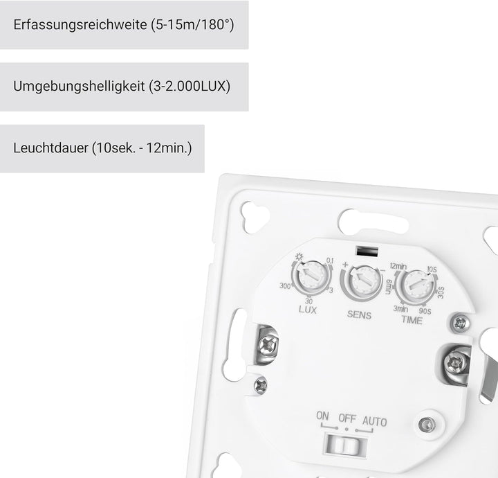 SEBSON® Bewegungsmelder Innen Unterputz - 2er Set - HF Sensor LED geeignet, Wand Montage programmier