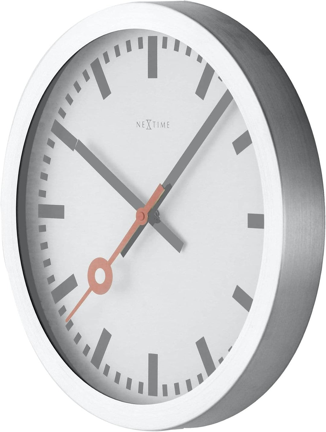 NeXtime 3999ST Wanduhr Bahnhofsuhr STATION, lautlos, rund, ø 35 cm, 34.8 x 4.5 cm 34.8 x 4.5 cm Silb