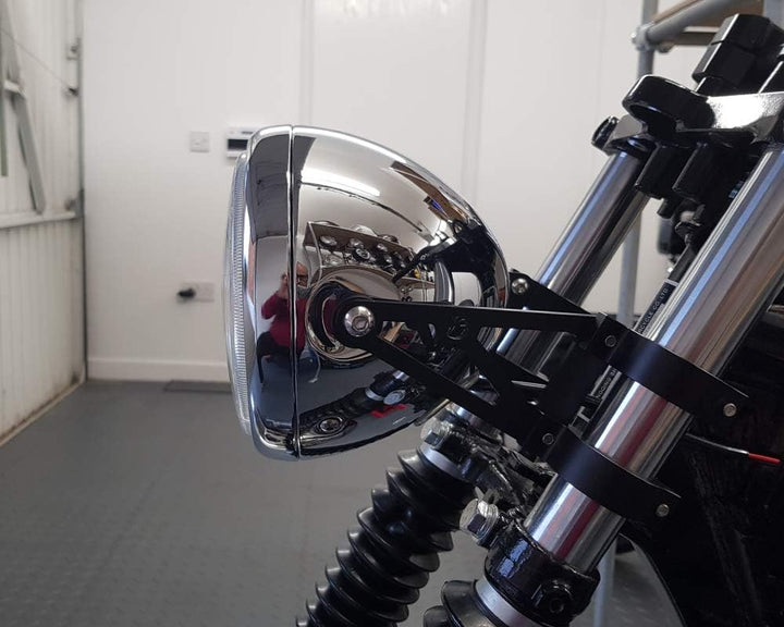 6 3/4" 6.75" Motorrad Scheinwerfer - Chrom Stahl - 12V 55W Birne für Retro Projekt Cafe Racer, Stras