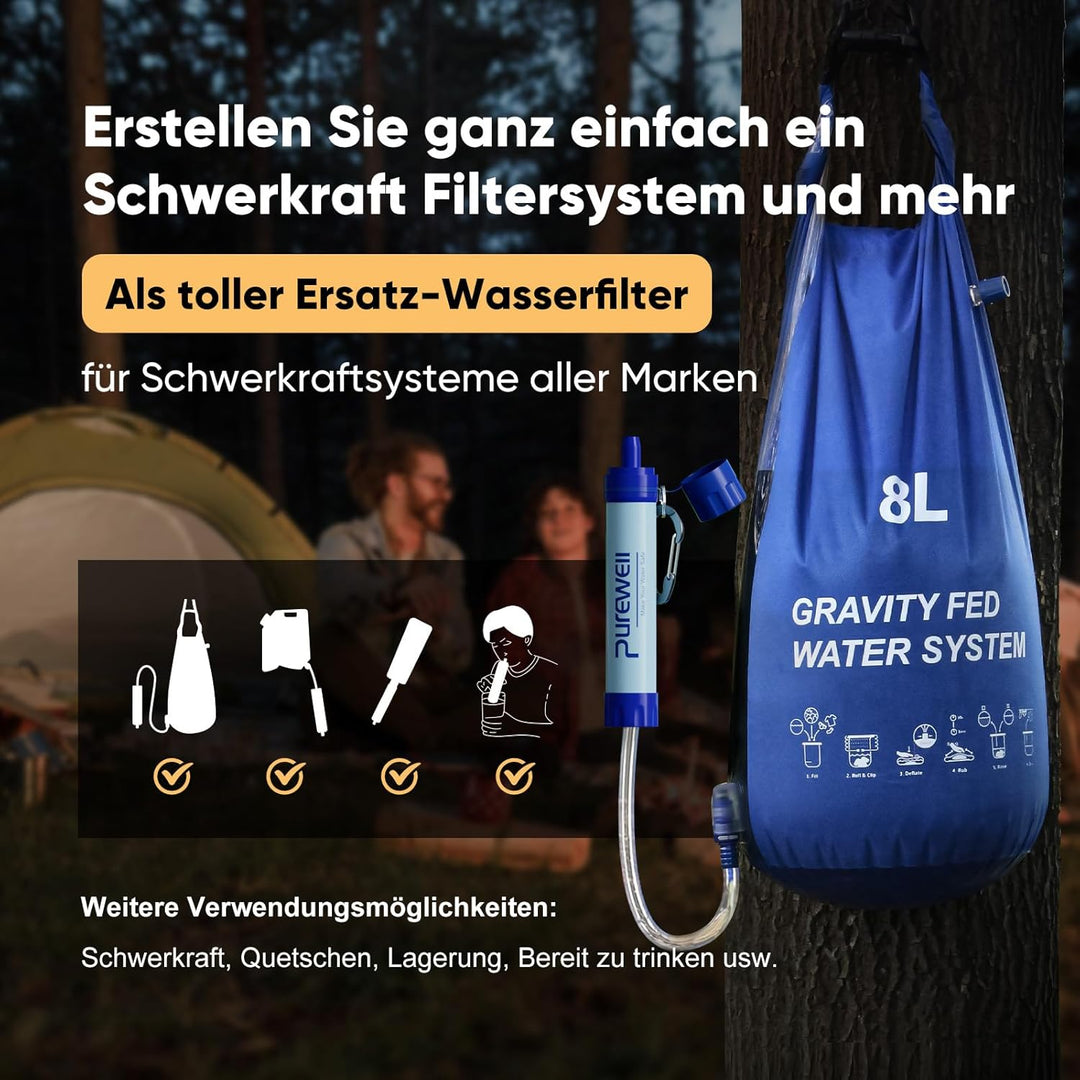 Purewell Wasserfilter für unterwegs - Entfernt 99,99% Schadstoffe auf 0,01 Microns - Tragbarer Filte