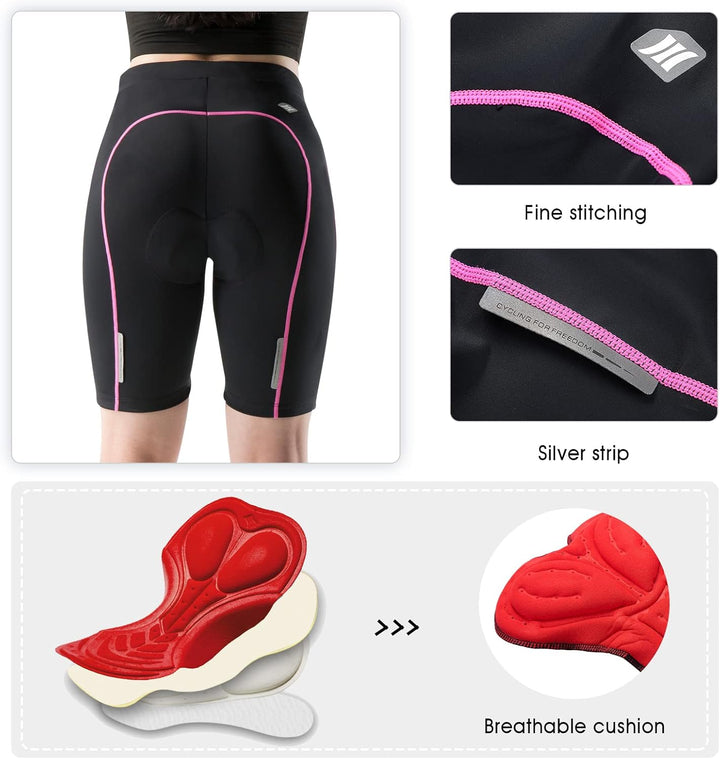 Santic Gepolsterte Kurz-Radlerhose für Damen mit 3D-Polstereinsatz Praktischer Seitentasche und UPF