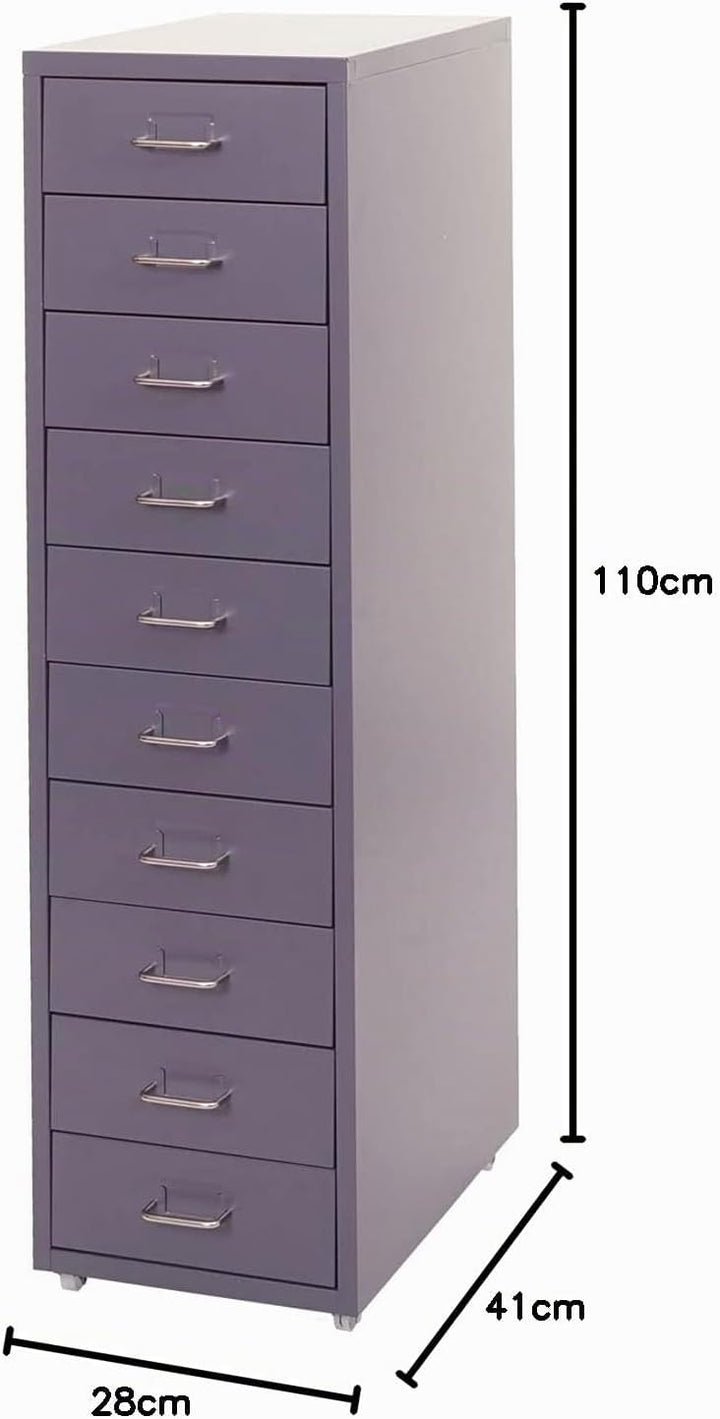 Mendler Rollcontainer Boston T851, Schubladenschrank Stahlschrank, 110x28x41cm 10 Schubladen - dunke