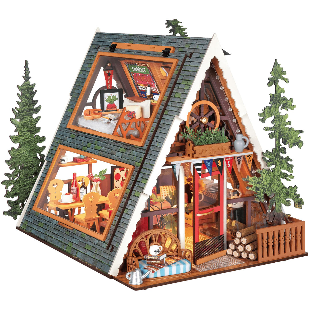 Rolife Puppenhaus A-Frame Cabin Holzmodell Natürliches Heilendes Puppenhaus Märchenwald Hütte Therap