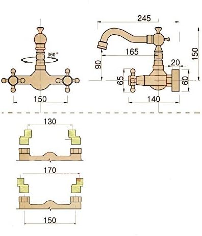 Hiendure® Messing Wandhalterung Bad Wasserhahn Küchenarmatur Hochbogen drehbare Auslauf, Messing ant