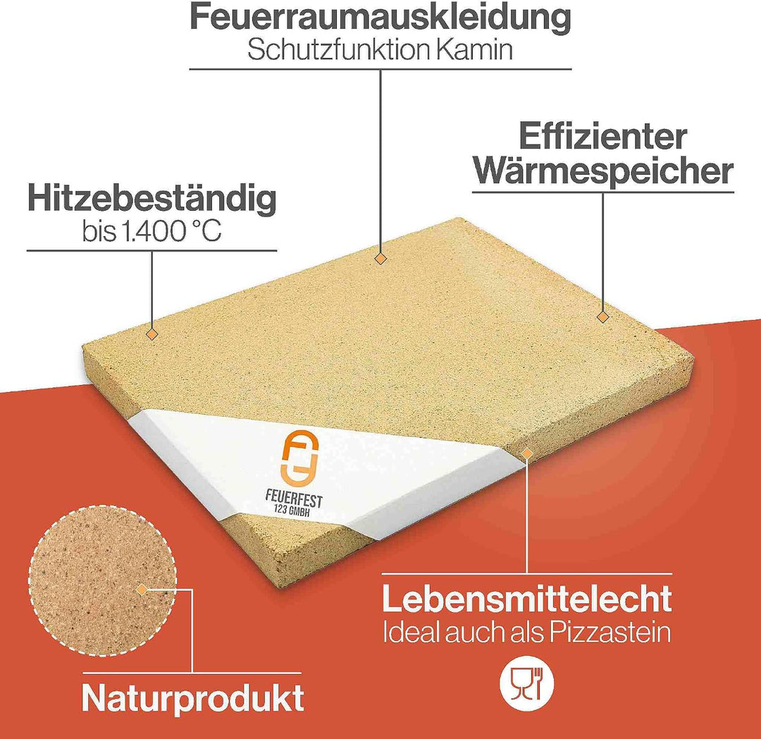 Feuerfest 123 - Schamotteplatten - Für Kaminöfen, Öfen &amp; Grills - Schamottsteine 1.400 °C hitzebestä
