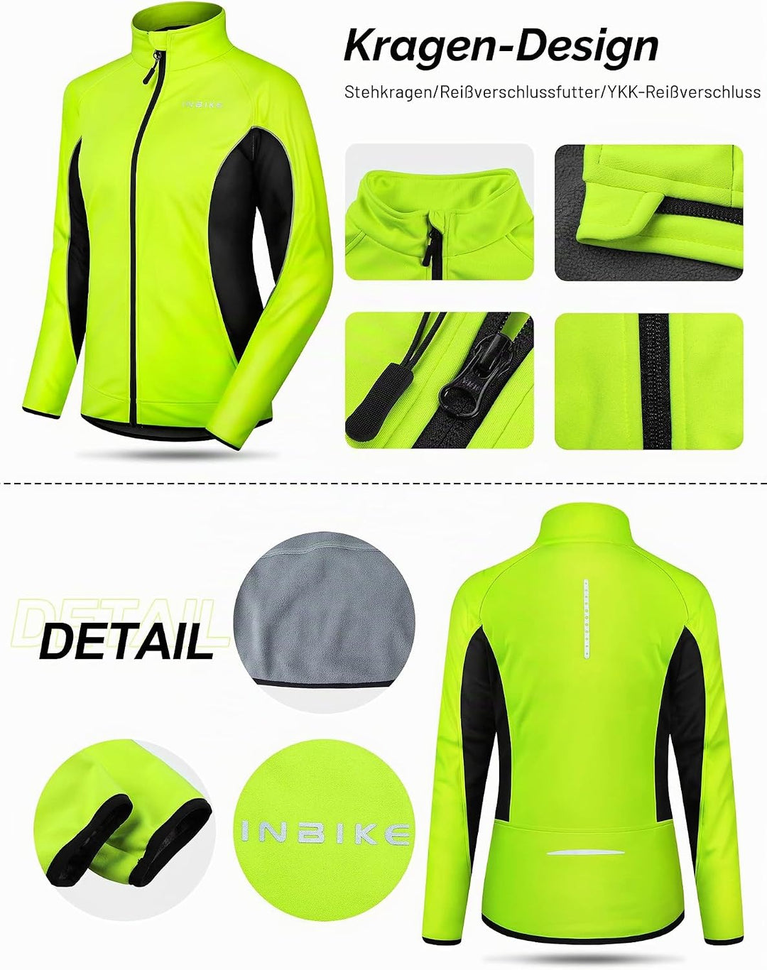 INBIKE Fahrradjacke Damen Winter Thermo Reflektierend Wasserabweisend Winddicht Atmungsaktiv Radjack