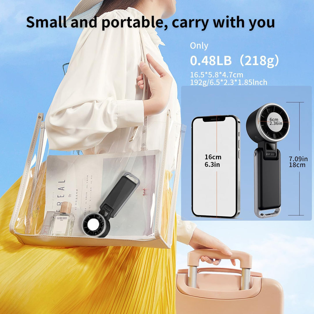 Tragbarer Handventilator, 5-Stufiger Wind, Turbo-Mini-Ventilator mit 4000 mAh Akku Aufladbar, Faltba