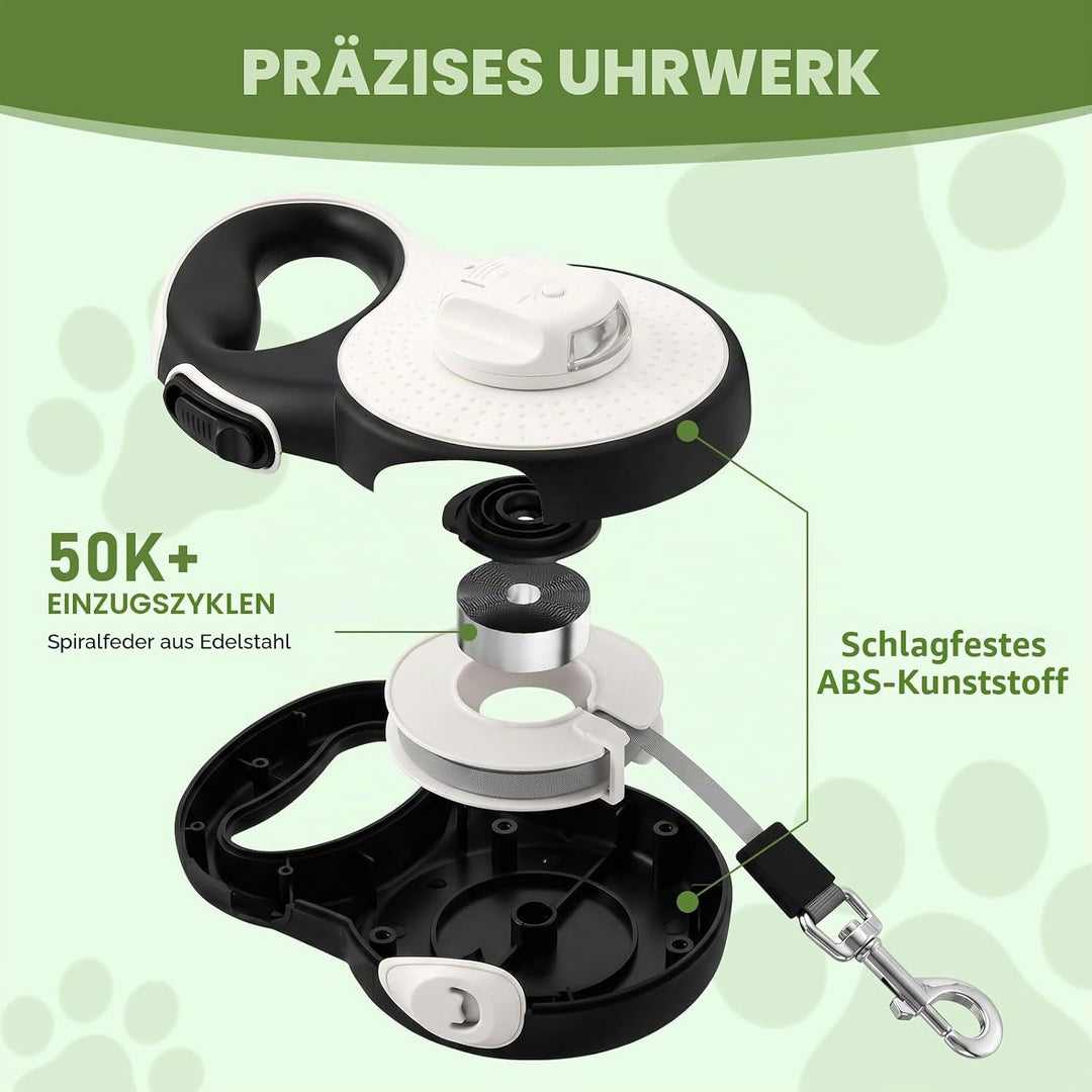 Ausziehbare Hundeleine 8m, Einziehbare Haustierleine mit Kotbeutelhalter, 360° Anti-Verwicklung, int