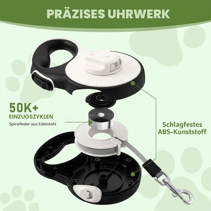 Ausziehbare Hundeleine 8m, Einziehbare Haustierleine mit Kotbeutelhalter, 360° Anti-Verwicklung, int